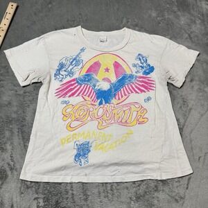 MADEWORN Aerosmith Womens S Grunge‎ Distressed Band Shirt Goth RARE